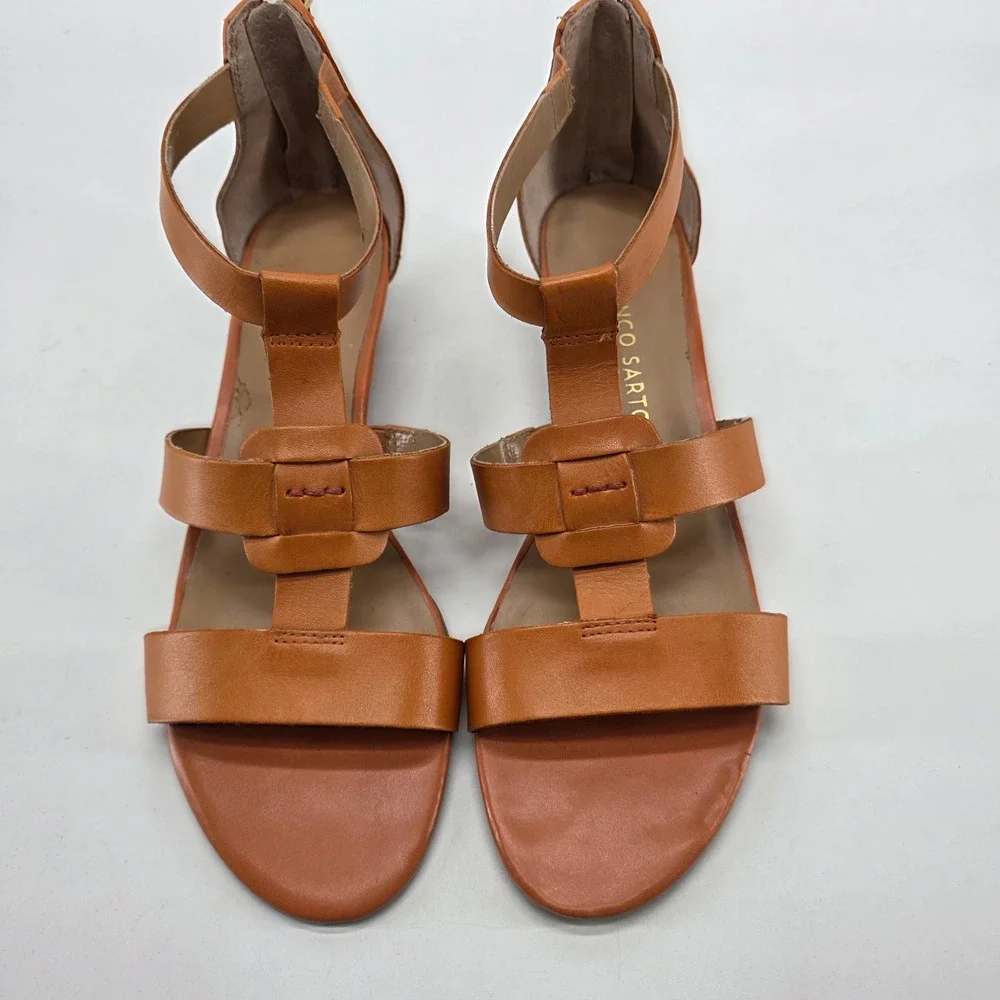 Franco Sarto Wedge Sandals Utility 7 M Cognac Tan Leather Low Heel Shoes Boho